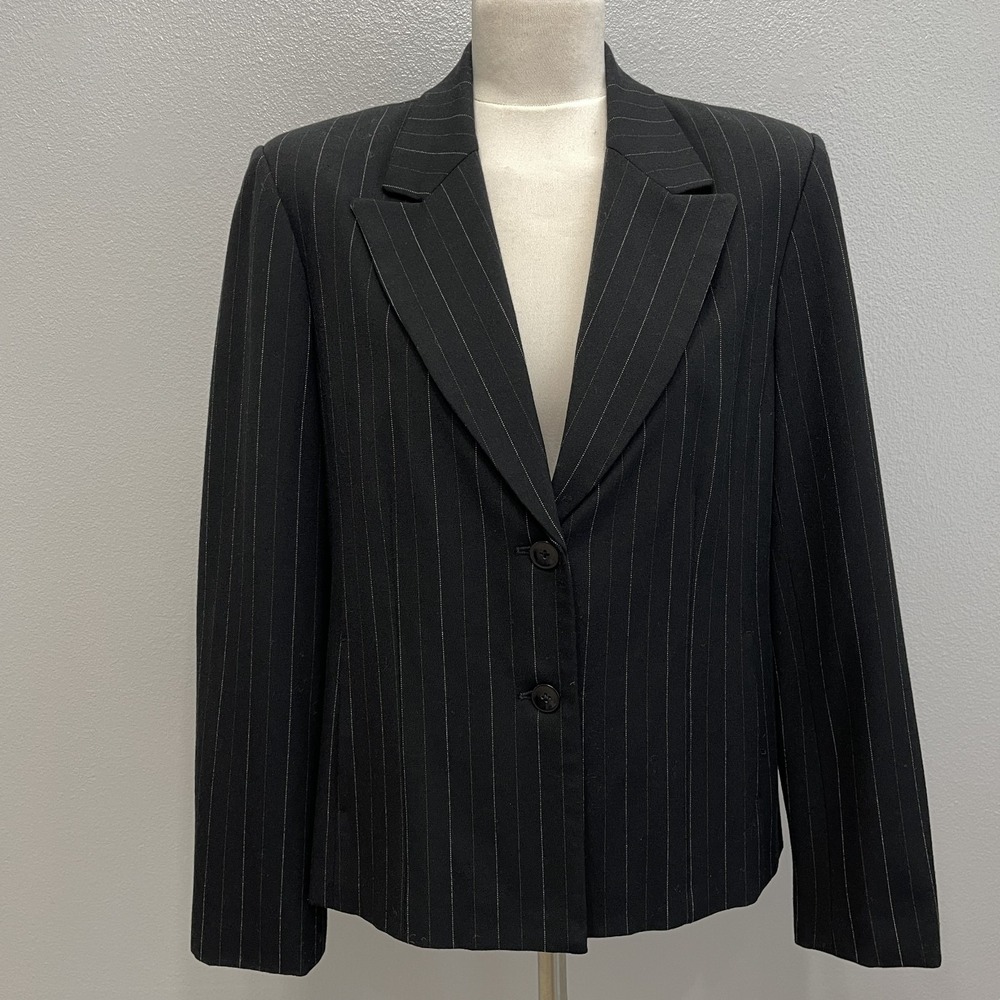 Rafaella Blazer Size 14‎ Black Green Off-White Pin Stripes Lined